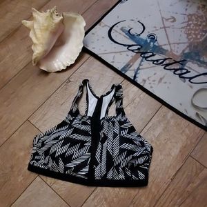 Coastal Blue Mesh Insert High Neck Bikini Top Sz L